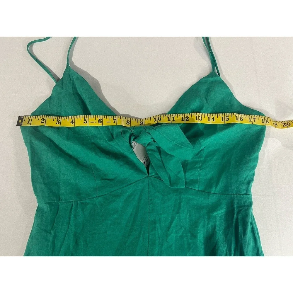 New MNG Mango Kelly Green Bow Linen Blend Jumpsuit Sz Medium (US) Tropical Beach